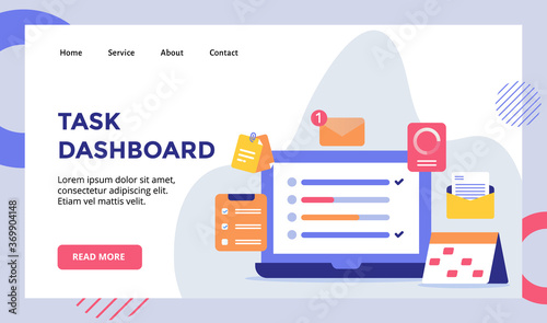 ask dashboard laptop background of calendar clipboard checklist email campaign for web website home homepage landing page template banner with flat style.