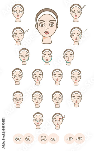 美容整形皮膚科診療項目アイコン風イラストセット