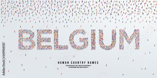 Human country name Belgium. large group of people form to create country name Belgium. vector illustration.