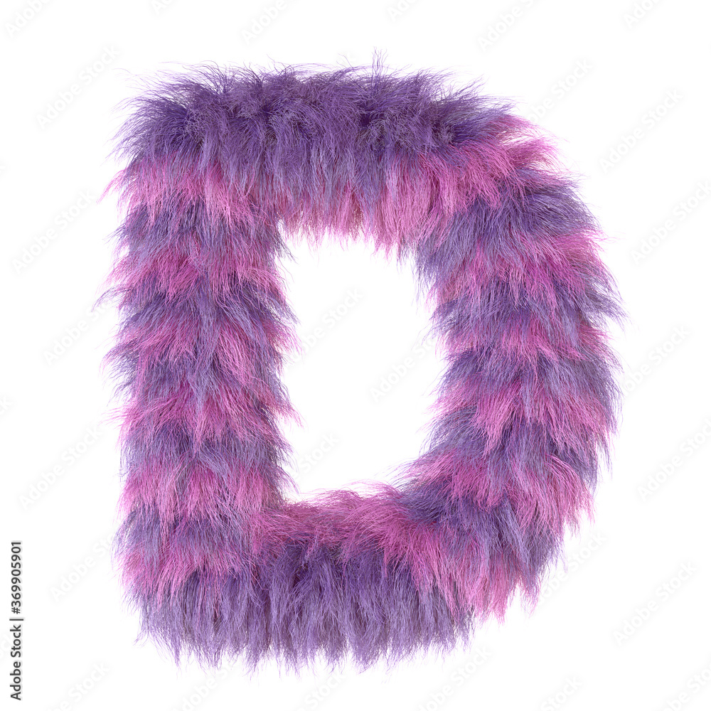 3d decorative cartoon animal purple fur letter D 3d decorative cartoon animal purple fur letter D