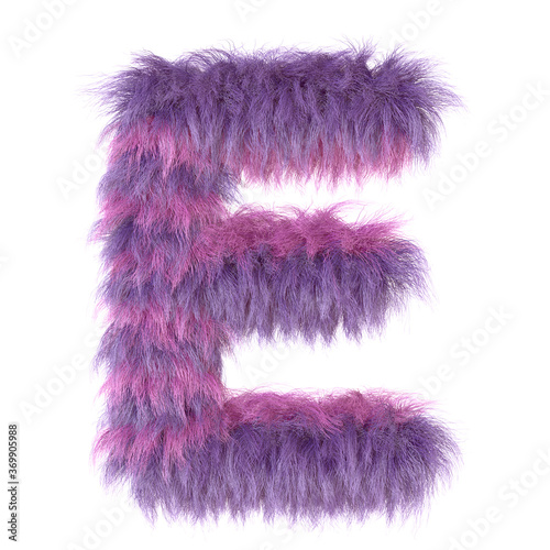 3d decorative cartoon animal purple fur letter E