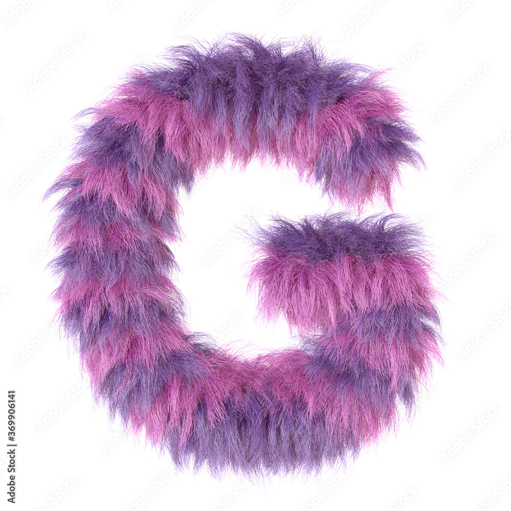 3d decorative cartoon animal purple fur letter G 3d decorative cartoon animal purple fur letter G