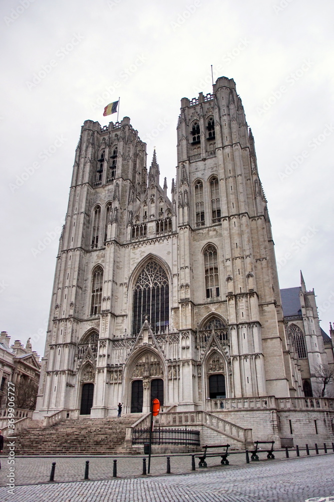 St. Michael and St. Gudula Cathedral located at the Treurenberg hill in Brussels Belgium. Gothic church.
