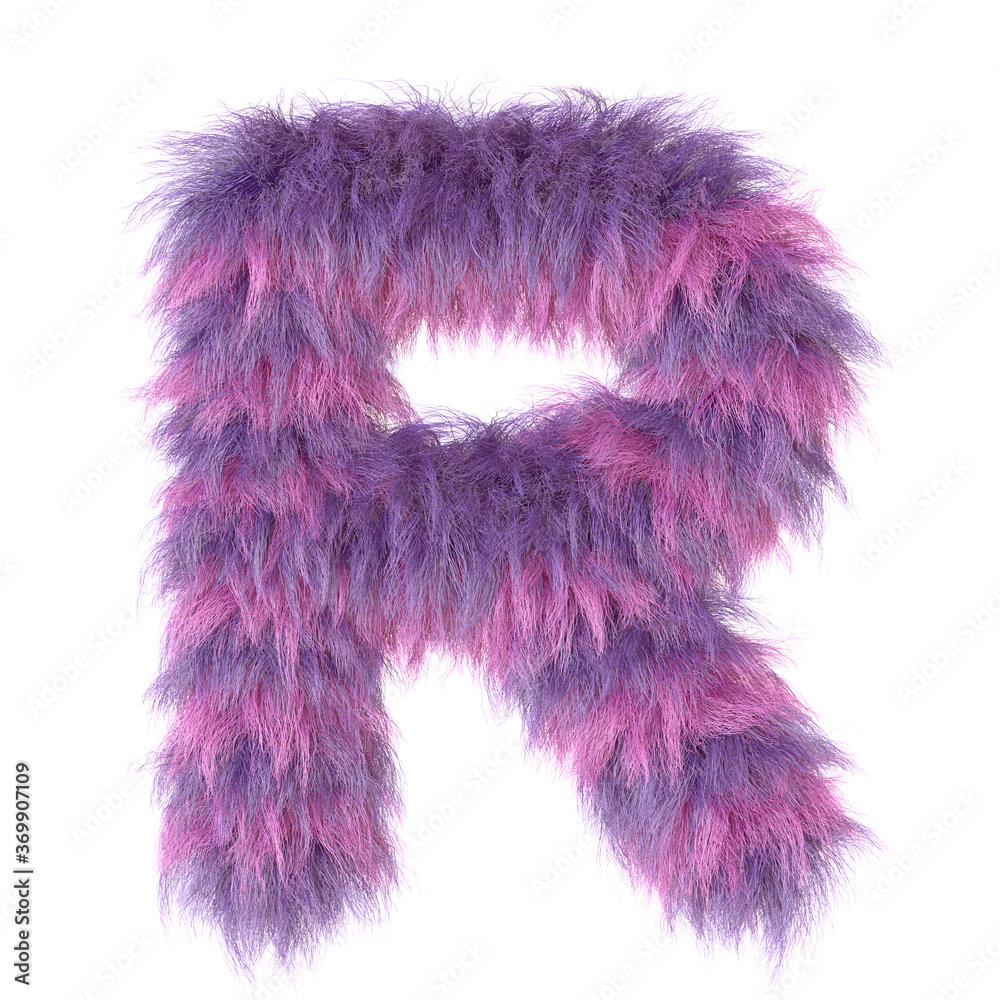 3d decorative cartoon animal purple fur letter R 3d decorative cartoon animal purple fur letter R