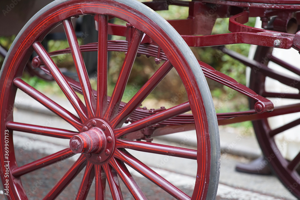 old red wagon wheel