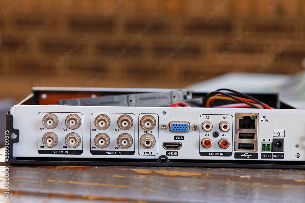 Fototapeta premium Open back panel of 8 channel digital video (DVR) recorder