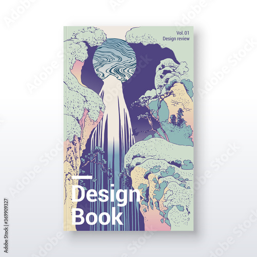 Book cover, Brochure, Magazine, Catalog, Poster design. Oriental style. Japanese Art. Vector Illustration template.