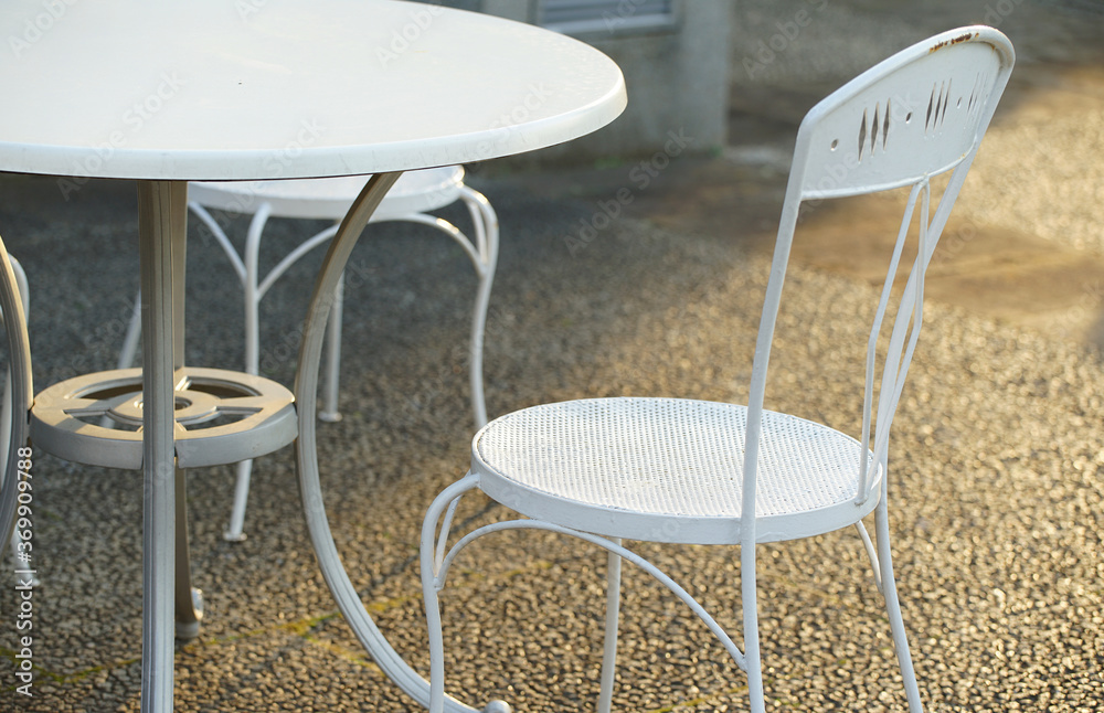 table and chairs in cafe