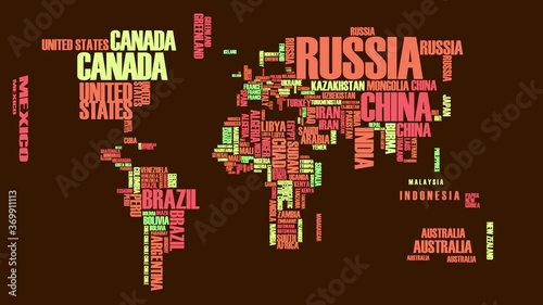 orange pink and fluorescent lemon words forming a cool world map with vibrant colors and energetic feeling suggesting global youth organizations and movements for unity