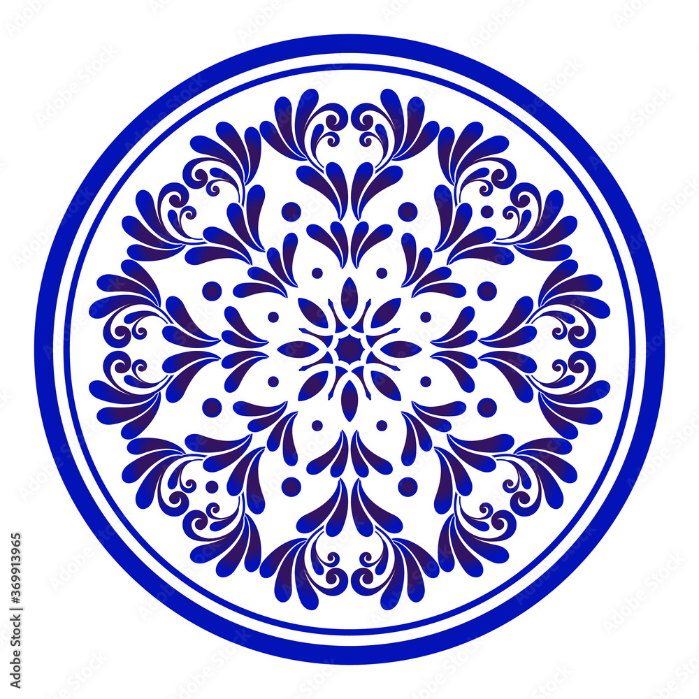 blue and white decorative round