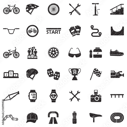 Biking Icons. Black Scribble Design. Vector Illustration.