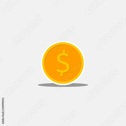 Gold coin White Stroke   Shadow icon vector isolated.
