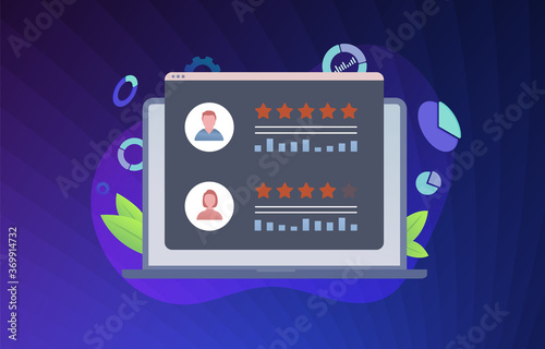 Customer Relationship Management flat vector concept illustration. Online reputation management system. Increase ranking, evaluation and classification, know your client idea