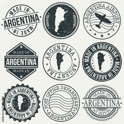 Argentina Set of Stamps. Travel Stamp. Made In Product. Design Seals Old Style Insignia.