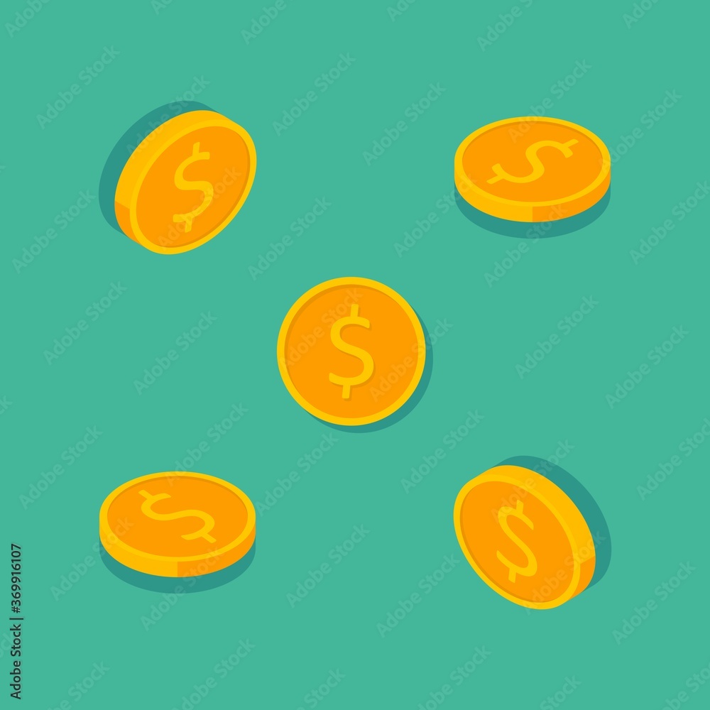 Gold coin Isometric & Flat icon vector.