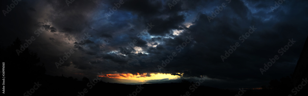Landscape of gray clouds at sunset,