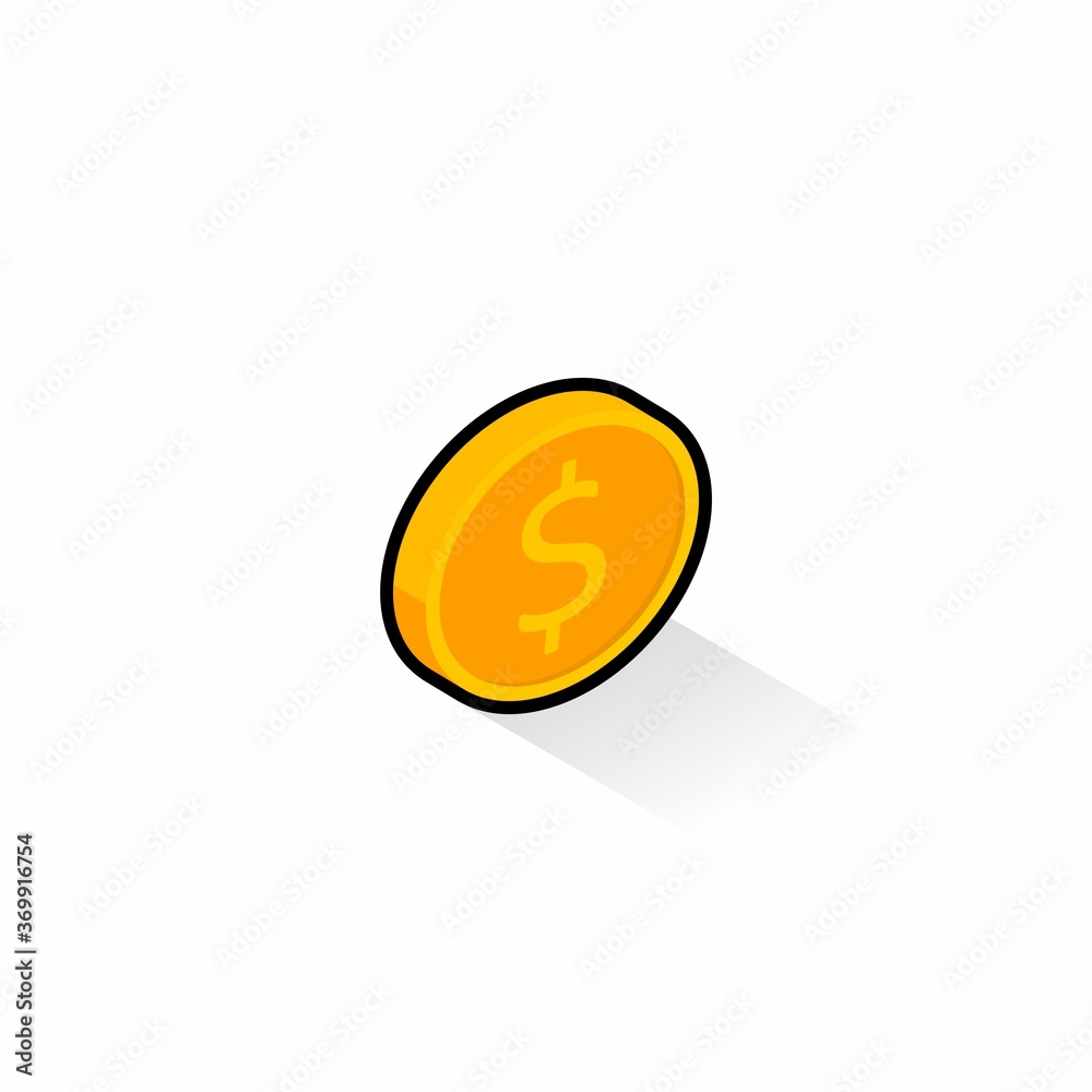 Gold coin right view Black Stroke & Shadow icon vector isometric. Gold coin right view Black Stroke & Shadow icon vector isometric.