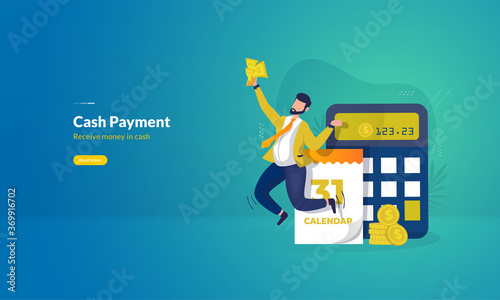 A man receives money in cash for payday illustration concept