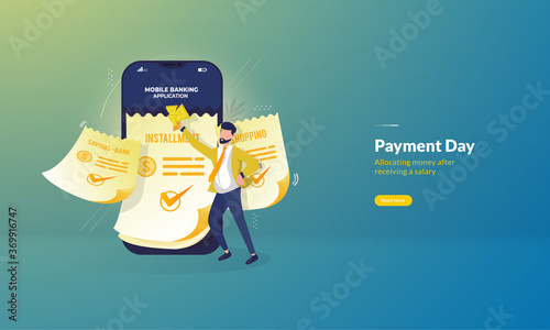 Pay installments using mobile banking for payment day illustration concept