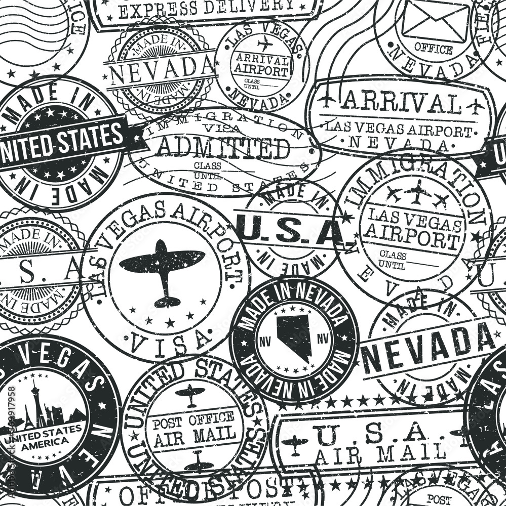 Las Vegas Nevada Stamps. City Stamp Vector Art. Postal Passport Travel. Design Set Pattern.