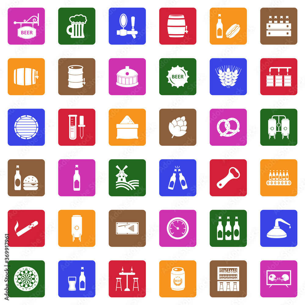 Beer Icons. White Flat Design In Square. Vector Illustration. Beer Icons. White Flat Design In Square. Vector Illustration.
