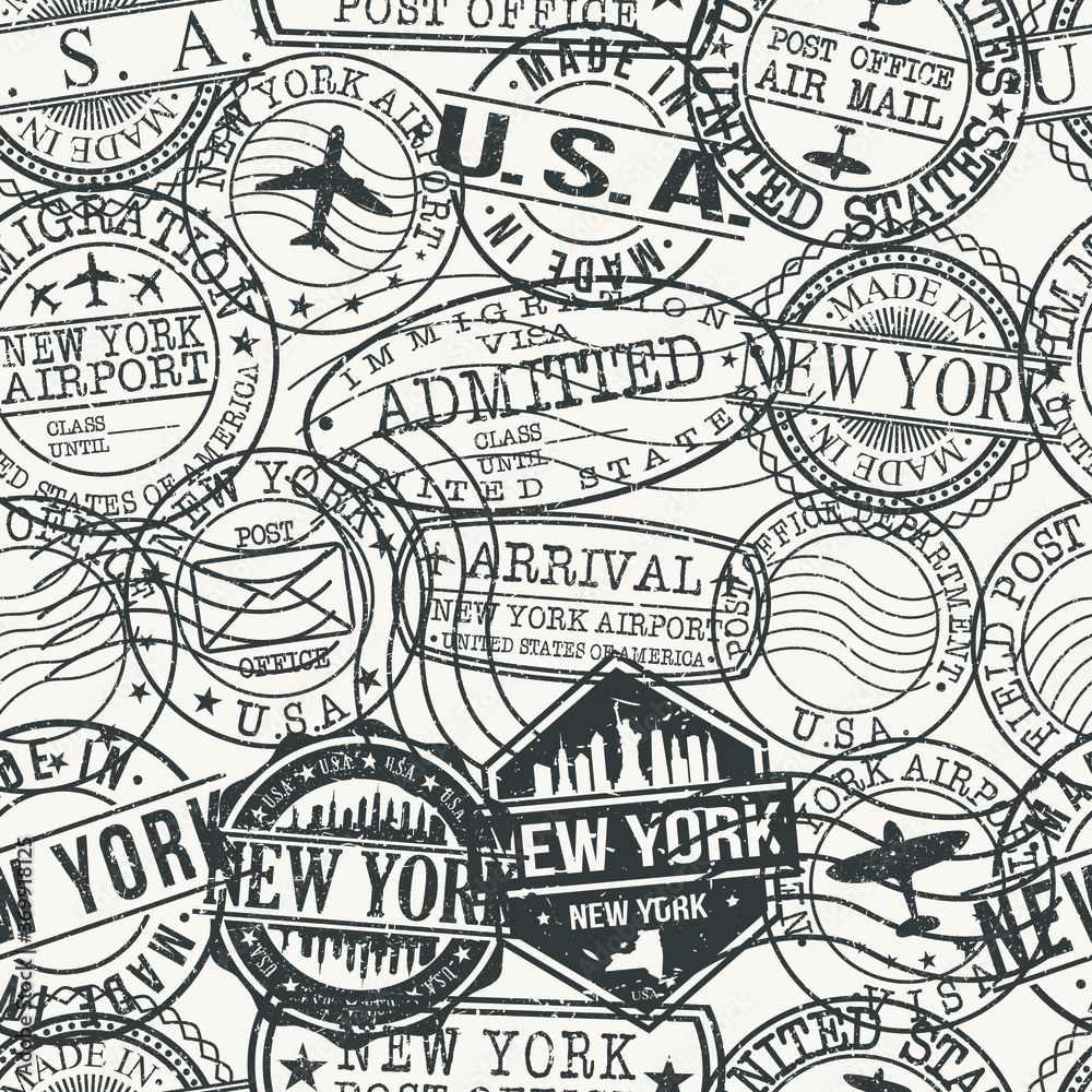 New York City Stamp Vector Art Postal Passport Travel Design Set Pattern.