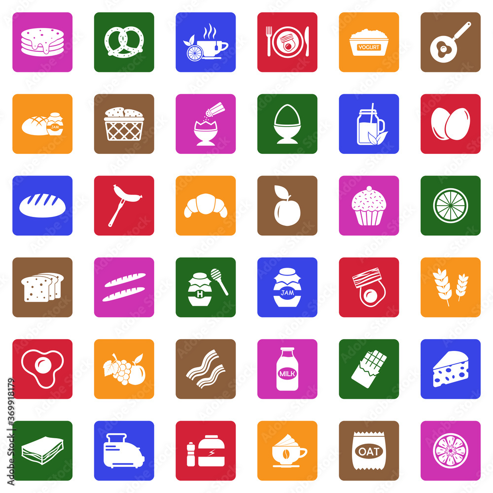Breakfast Icons. White Flat Design In Square. Vector Illustration. Breakfast Icons. White Flat Design In Square. Vector Illustration.