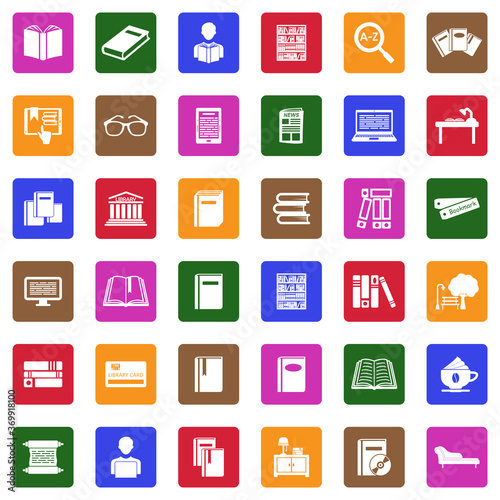 Books And Reading Icons. White Flat Design In Square. Vector Illustration.