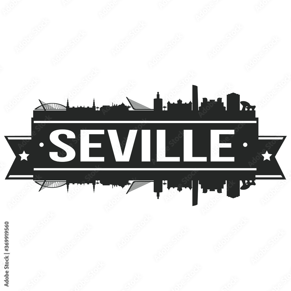 Seville Skyline Stamp Silhouette City Vector Design Art Landmark Spain.