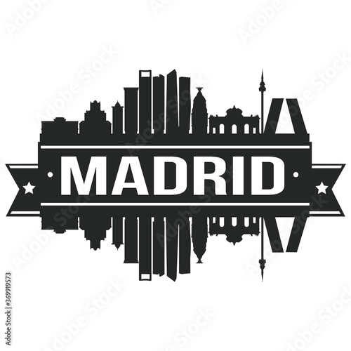 Madrid Skyline Stamp Silhouette City Vector Design Art Landmark Spain.