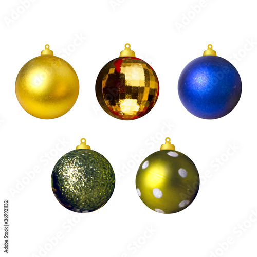 Christmas balls on the tree. Set of Christmas decoration. Vector image on white background isolated