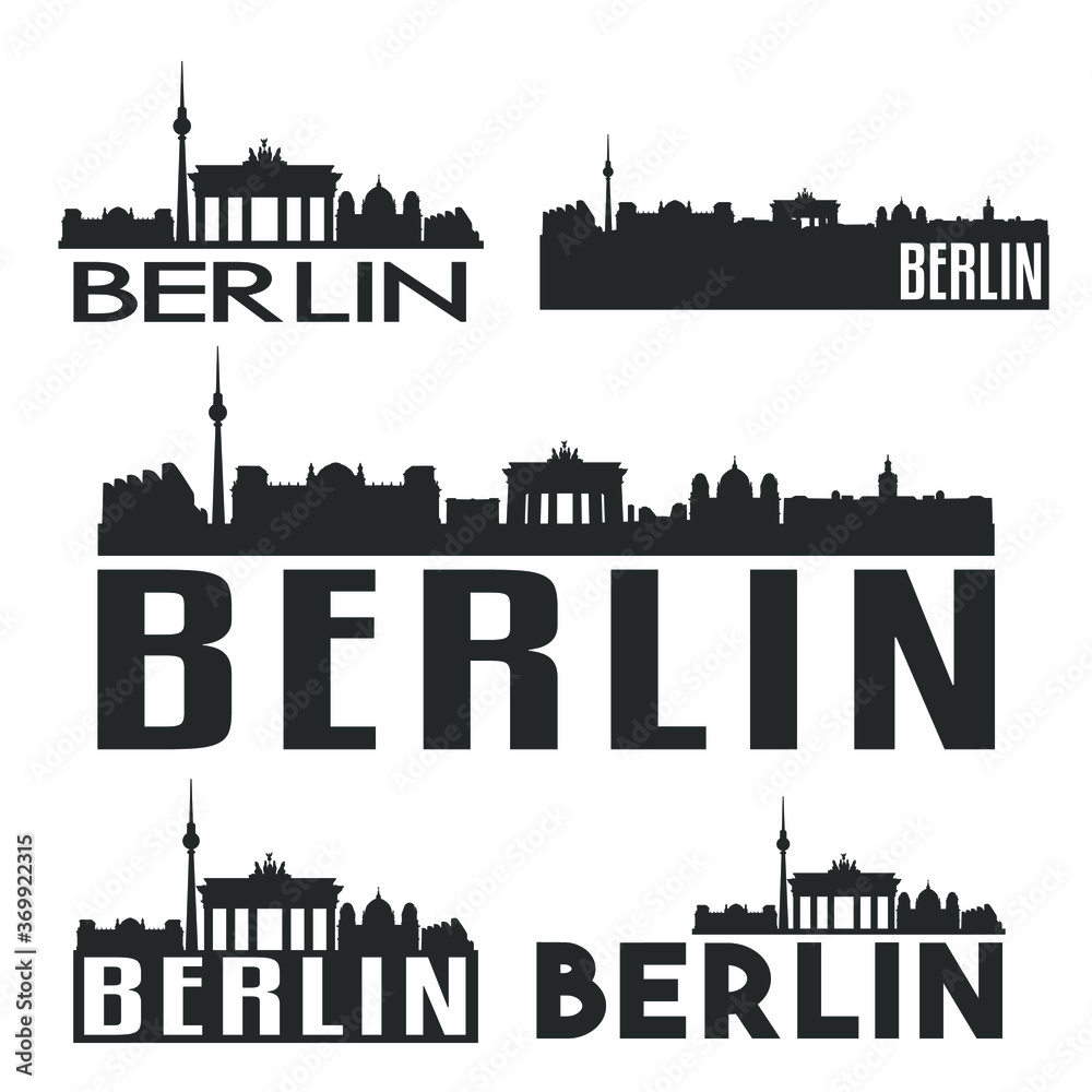 Berlin Germany Flat Icon Skyline Vector Silhouette Design Set.