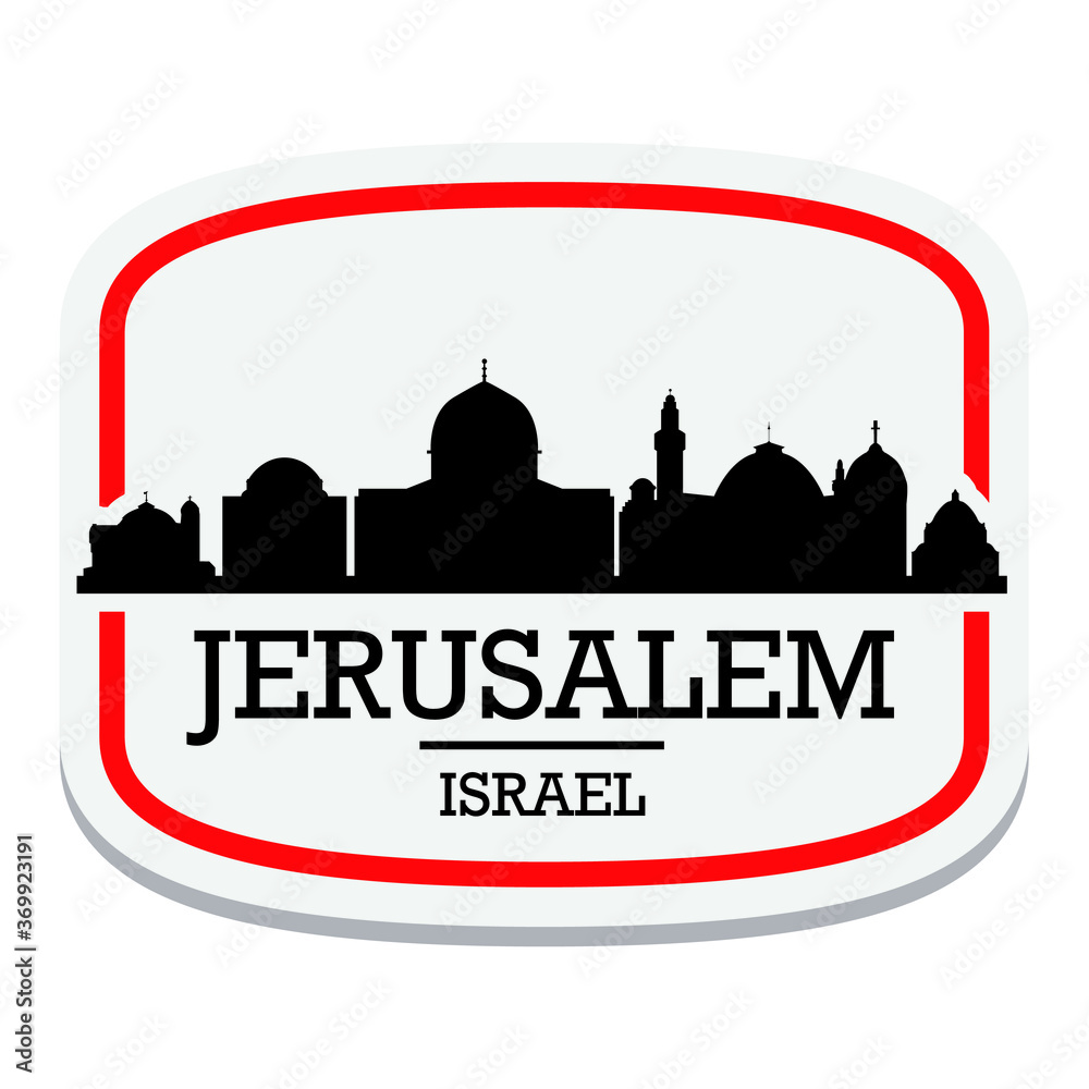 Jerusalem Israel Label Stamp Icon Skyline City Design Tourism Landmark.