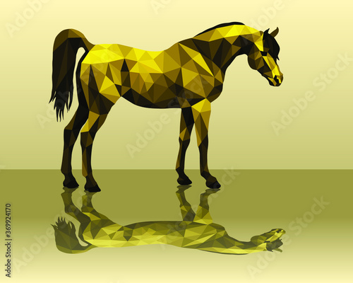 horse  isolated gold image on a gold background in low poly style and reflection