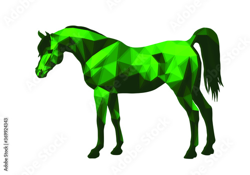 horse  isolated green image on white background in low poly style  
