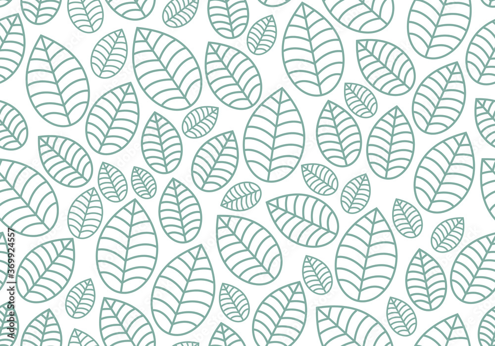 Seamless linear leaves pattern. Horizontal plant green leaf ornament. For labels, packaging or fabric. Chaotically scattered leaves. vector isolated