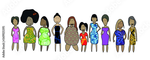 Diversity women of all races and shapes tall short tall fat skinny plus size women girls girl power Vector illustration