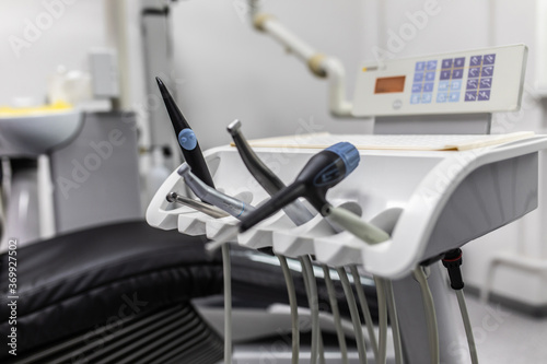 Different dental instruments and tools in a dentists office