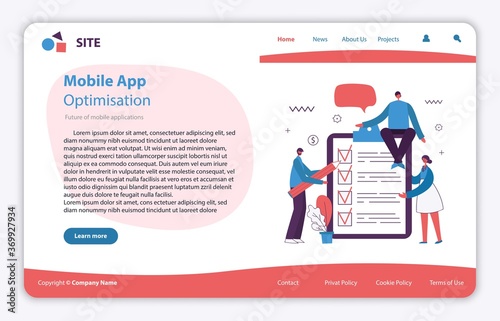 Web page site concept illustration in flat and clean design. Landing page, single page application for mobile development, optimization, design.