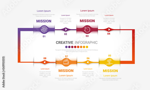 Vector infographic. Template for cycle diagram, graph, presentation and round chart. Business concept with 8 options, parts, steps or processes. Data visualization.