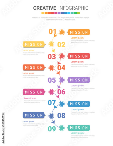 Presentation business infographic template, Abstract infographics number options template with 9 steps. Vector illustration.
