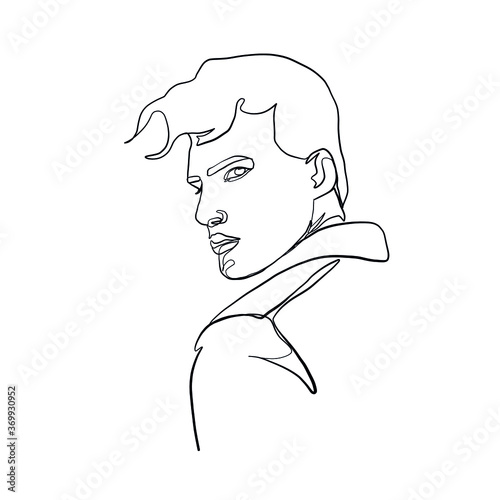 Continuous line portrait man. Minimal hand painted silhouette male face. Modern sketch portrait. Outline symbol. Symbol, sign. Vector drawing illustration.