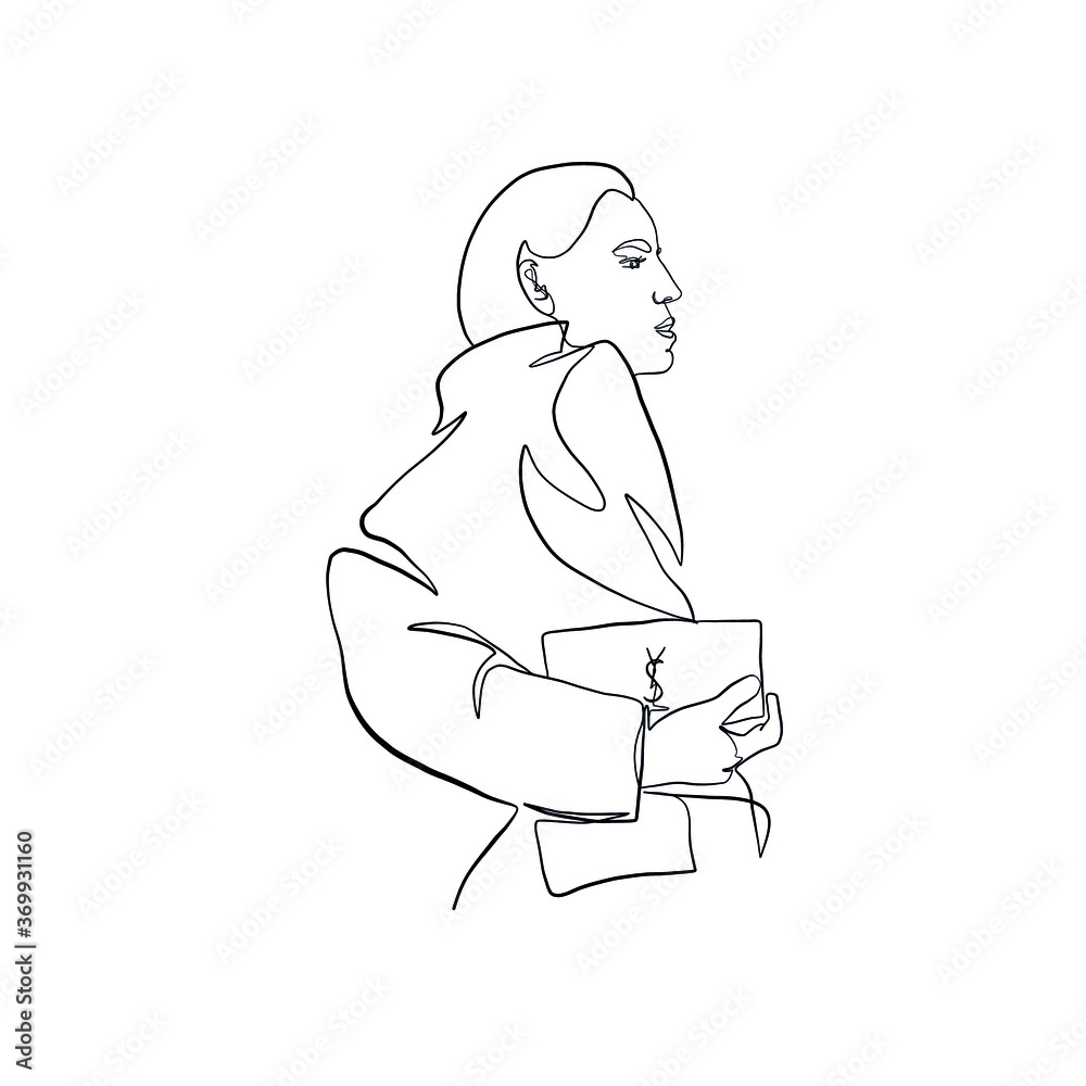 Hand drawing woman portrait drawn in one continuous line style. Linear woman. 