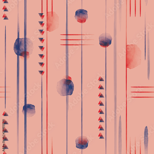 Vector red blue lines arrows dots seamless pattern