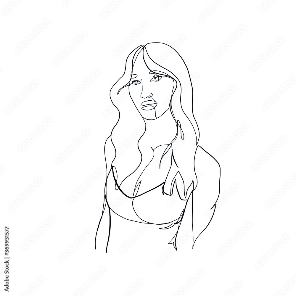 Hand drawing woman portrait drawn in one continuous line style. Linear woman. Hand drawing woman portrait drawn in one continuous line style. Linear woman.