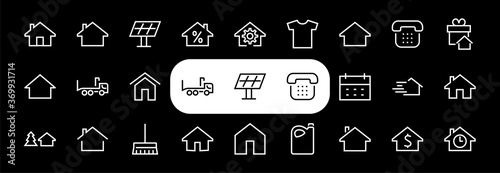 Simple set of line vector home icons. Contains house symbols at interest, infuse house and more. Editable stroke. 480x480 pixels perfect