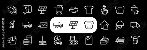 PIZZA DELIVERY, and Food Icon Set Vector thin line, contains courier, home delivery, food ordering, fast transport, drone, ship, car, editable stroke. ICONS circuits