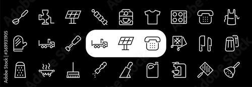 KITCHEN ICON Cooking process, Kitchen tools, Icon set, thin line vector has a blender, oven, knife, grater, barbecue, apron, barbecue, grill, coffee machine, kitchen glove, Editable stroke