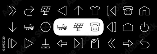 Set of line arrows, directions, arrows, contains icons such as pause, continuation, directly, to the right, Editable stroke. 480x480, On a white background, Vector illustration