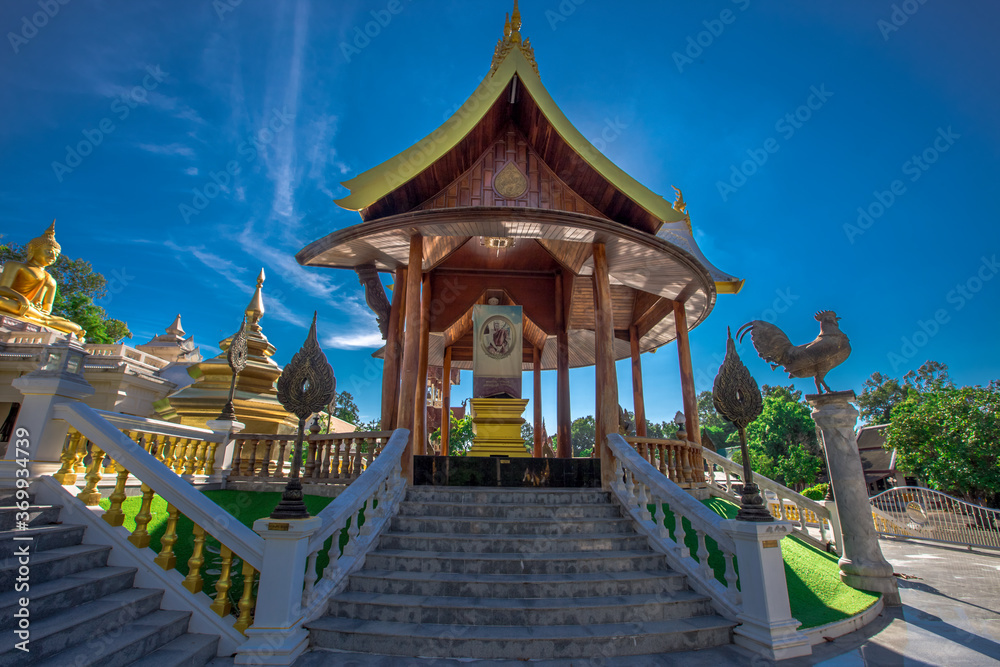Naklejka premium Wat Sa Prasan Suk-UbonRatchathani: June 21 2020,atmosphere inside the religious tourist attraction, tourists come to make merit and see the sculpture in the temple in Rai Noi area,Mueang Ubon,Thailand